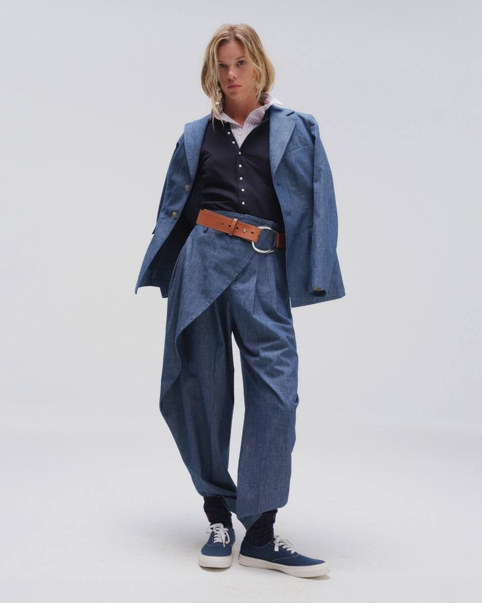 Blazer Chambray Butang Sebaris
